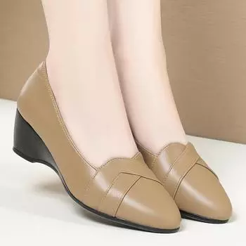 модные осенние женские туфли на плоской подошве, модные новые неглубокие туфли без застежек, повседневные, для улицы, нескользящие, на танкетке, одинарные, из мягкой кожи, для ходьбы, повседневные, для мам 35(Foot22.5cm)