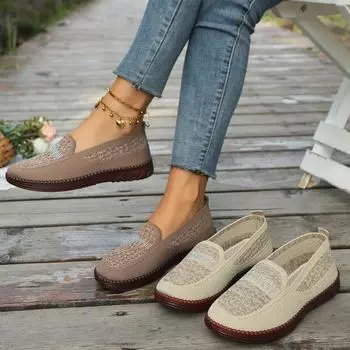 Модные осенние женские туфли на плоской подошве, повседневные туфли на плоской подошве с неглубоким носком, удобные туфли, осенние прогулочные дышащие сандалии, женский тренд 36 бежевый