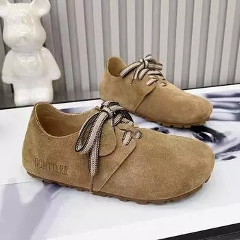 Модные осенние женские туфли на плоской подошве с круглым носком на плоской подошве для женщин со шнуровкой, легкие повседневные туфли-лоферы, уличные нескользящие туфли на платформе 35 абрикосовый