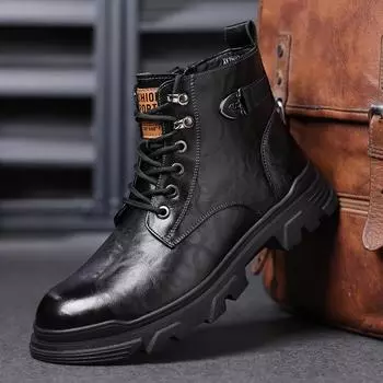 Модные осенние зимние ботинки для мужчин, модные мужские ботинки из натуральной кожи, дышащие высокие ботинки, повседневная мужская зимняя обувь для активного отдыха, мужские ботинки 38