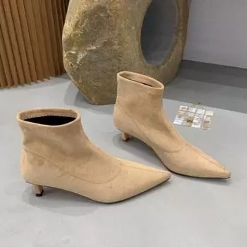 модные остроносые ботильоны женские замшевые туфли на высоком каблуке зима 2025 тренд сексуальные элегантные офисные туфли модные туфли-лодочки для вечеринок Botas Mujer 35 чёрный