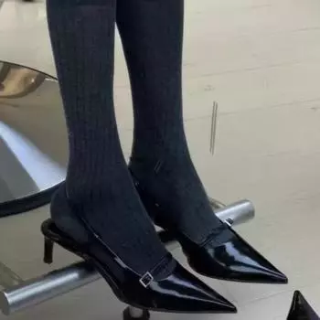 модные остроносые сексуальные туфли на среднем каблуке для вечеринок женские сандалии дизайнерские летние брендовые туфли-лодочки туфли с открытой пяткой повседневные туфли туфли-туфли на каблуках 35 чёрный