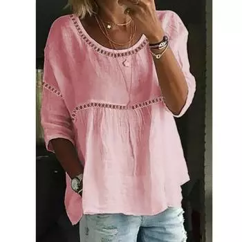 Модные открытые блузки весна-лето белые розовые женские блузки повседневные свободные милые женские хлопковые льняные топы XXL белый
