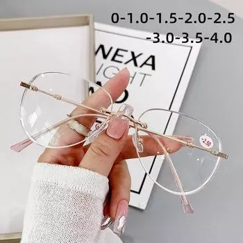 Модные овальные очки без оправы по рецепту для близорукости, мужские и женские большие очки с защитой от синего света 0 розового золота
