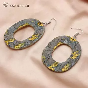 Модные овальные серьги-капли с принтом листьев из смолы для женщин, ювелирные изделия, красочные граффити, геометрические серьги цвета белого золота, подарок