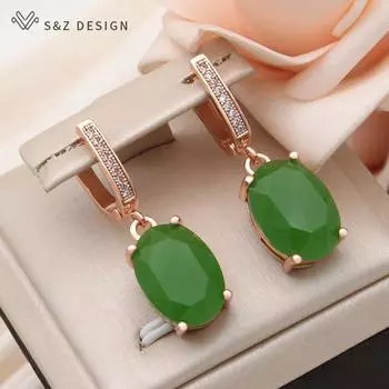 Модные овальные стеклянные серьги-капли в форме яйца для женщин, элегантные серьги-капли с кубическим цирконием, розовое золото, ювелирные изделия