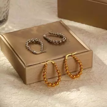 Модные овальные сварные серьги из нержавеющей стали с бусинами, трендовые женские серьги High Sense, легкие, роскошные, с покрытием 18 карат, украшения для ушей
