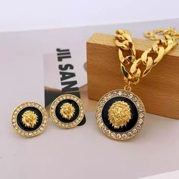 Модные ожерелья и серьги из цинкового сплава с головой льва, комплекты ювелирных изделий для женщин
