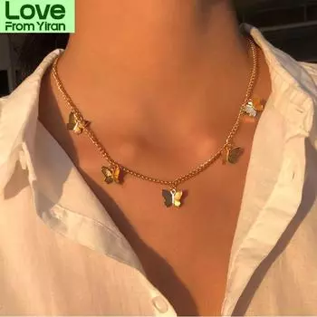 Модные ожерелья, ожерелье-бабочка для женщин, винтажное многослойное ожерелье-чокер с подвеской в виде луны и звезды, ювелирные изделия в стиле бохо