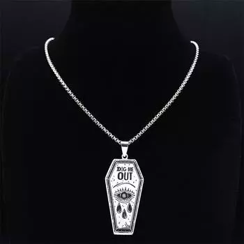 Модные ожерелья с глазами, темный панк, выкопайте меня, гроб, глаза, слезы, ожерелья из нержавеющей стали, мужские ожерелья с сглаза, серебряный цвет, цепочка, ожерелье, ювелирные изделия