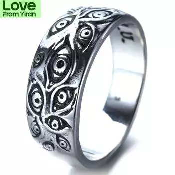 Модные панк-кольца для женщин и мужчин в стиле ретро-хип-хоп, индивидуальное кольцо с гравировкой «глаз демона», ретро-кольцо для хипстеров, полые крестообразные кольца 12