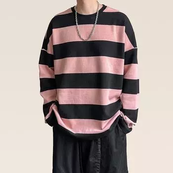 Модные панк-мужские толстовки Harajuku в черную и розовую полоску, свободные, большие, с длинным рукавом, для мальчиков, ретро-толстовки с капюшоном, одежда для панков, пуловер для мальчиков 2XL розовый