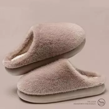 Модные парные домашние тапочки из искусственного меха для женщин, зимние легкие нескользящие плюшевые тапочки, женские однотонные теплые хлопковые тапочки с мягкой подошвой 36-37 серый