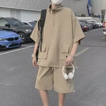 Модные парные футболки с коротким рукавом и застежкой-молнией - стильная мужская рабочая одежда свободного кроя на весну/лето 3XL чёрный