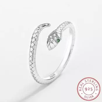 Модные парные кольца в форме головы змеи для женщин, изумрудный бриллиант, оригинальное серебро, подарок на день Святого Валентина, ювелирные изделия из стерлингового серебра Resizable серебряный