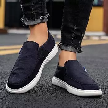 Модные парусиновые мужские туфли, дышащие, повседневные, для вождения, нескользящие, удобные, мужские туфли на плоской подошве, мягкие, повседневные, легкие, для отдыха, для прогулок 39 темно-синий
