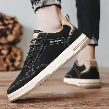 Модные парусиновые новые рабочие туфли на платформе, зимние повседневные универсальные спортивные туфли 2024 года, черные туфли для доски, мужская обувь 39 чёрный