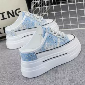 Модные парусиновые полутапочки Baotou, женская новая летняя верхняя одежда, универсальная, с толстой подошвой, внутренняя высота 8 см, без каблука, без застежек 34 розовый