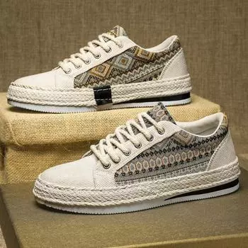 Модные парусиновые туфли для мужчин, летние мужские кроссовки на плоской подошве, повседневные прогулочные кроссовки, мужские льняные вулканизированные туфли для мужчин 39 бежевый