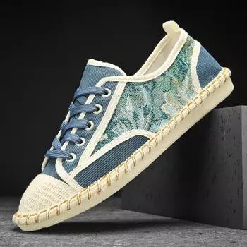 Модные парусиновые туфли для мужчин, новые повседневные эспадрильи, кроссовки для ходьбы, мужские летние удобные льняные туфли на плоской подошве, мужские легкие яппи 39 синий