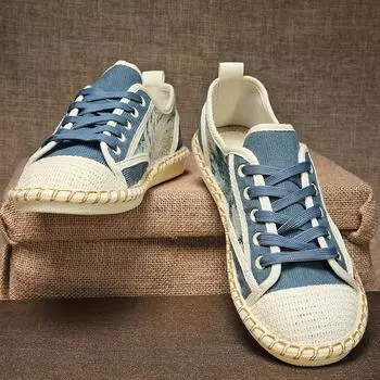 Модные парусиновые туфли для мужчин, новые повседневные эспадрильи, кроссовки для ходьбы, мужские летние удобные льняные туфли на плоской подошве, мужские легкие яппи 39 синий