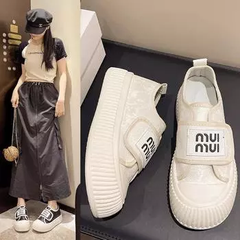 Модные парусиновые туфли, дышащие, износостойкие, плоские туфли 2024 года, повседневные, с мягкой подошвой, женские, теннисные, осень 35 бежевый