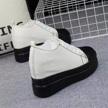 Модные парусиновые туфли на толстой подошве, женская осень 2024 года, новые черные туфли на шнуровке, универсальные дышащие повседневные туфли с увеличенным внутренним слоем на 10 см 34 чёрный