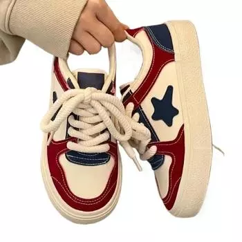 Модные парусиновые туфли SyfIyno для женщин, весна и осень 2024 г., новые универсальные женские туфли на толстой подошве, повседневные спортивные туфли, кроссовки для женщин 35 красный