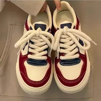 Модные парусиновые туфли женские весна и осень 2024 новые универсальные женские туфли на толстой подошве повседневные спортивные туфли кроссовки женские 35 красный