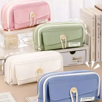 Модные пеналы, сплошной цвет, холст, красивые пеналы, трехслойные пеналы, школьный учитель, держатель для канцелярских принадлежностей