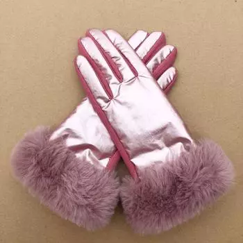 Модные перчатки из пуховой ткани с большими волосами, осенние женские перчатки для велоспорта one size fits all серебряный