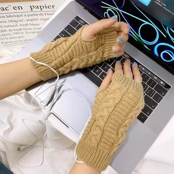 Модные перчатки с открытыми пальцами и USB-электроподогревом, трикотажные перчатки с полупальцами для осени и зимы, теплые перчатки с USB-подогревом для мужчин и женщин One-size-fits-all single-sided back heating