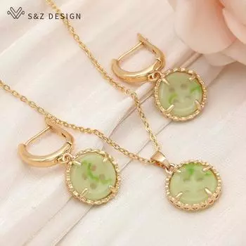 Модные персональные круглые серьги-подвески на пуговицах, комплекты ювелирных изделий для женщин, свадебное ожерелье золотого цвета с подвеской