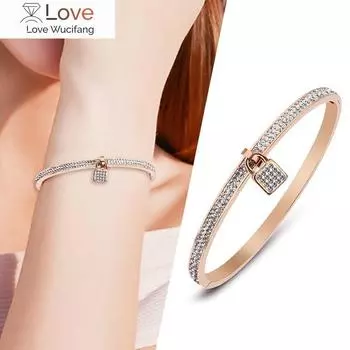 Модные персональные золотые подвески из розового золота для браслета с замком из циркония, браслет-манжета для женщин, браслет из нержавеющей стали, женские ювелирные изделия 61mm