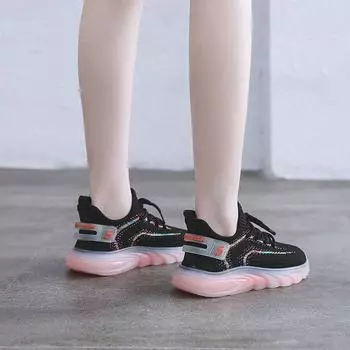 Модные персонализированные летающие тканые дышащие и удобные женские кроссовки Sweet Wind Sports Casual Running Shoes Модные женские повседневные кроссовки 35 чёрный