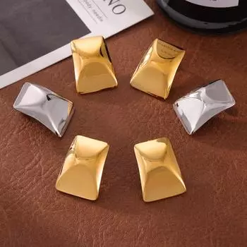 Модные персонализированные серьги-гвоздики, покрытые 18-каратным настоящим золотом, титановая сталь, прямоугольные вогнуто-выпуклые глянцевые серьги, не выцветающие серьги