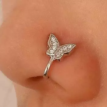 Модные персонализированные U-образные накладные кольца в носу из сплава, ювелирные изделия для пирсинга носа, трансграничные европейские и американские бабочки, непирсинг, зажим для носа серебряный