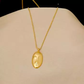 Модные персонализированные украшения, красивое лицо, ожерелье с подвеской в виде цельной маски, геометрическая форма, не выцветающая позолоченная ключичная цепочка 42cm