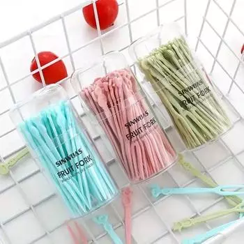 Модные пищевые пластиковые десертные вилки с ящиком для хранения, одноразовые вилки для домашнего использования, фруктовые вилки в форме мультфильма, 50 шт./комплект, аксессуары розовый