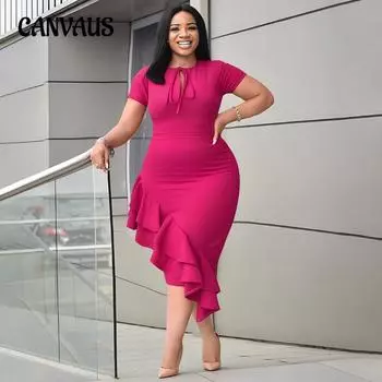 Модные платья больших размеров женские сексуальные повседневные платья со шнуровкой и оборками 1XL красный