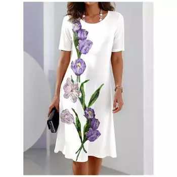 Модные платья с коротким рукавом Летняя женская одежда Юбка-трапеция Элегантные вечерние платья Цветовые контрастные принты Платья-пуловеры S