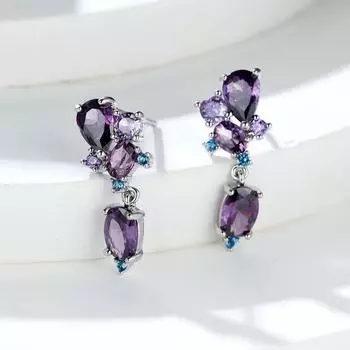 Модные платиновые супер бессмертные овальные серьги с фиолетовым цирконом, женские серьги высокого качества в стиле ретро, ювелирные изделия для банкета фиолетовый