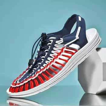 Модные плетеные пляжные сандалии ручной работы для мужчин и женщин, летние дышащие мужские тапочки, повседневные уличные сандалии, большой размер 48 35 хаки