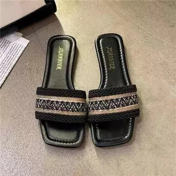 Модные плетеные пляжные тапочки женская летняя одежда 2024 новые сандалии женские сандалии в этническом стиле для отдыха женская обувь 35