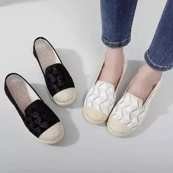 Модные плетеные туфли для рыбаков для женщин 2024 года, новые ретро-туфли на плоской подошве из парусины для женщин на открытом воздухе, легкие женские мокасины на платформе, китайские 35 белый