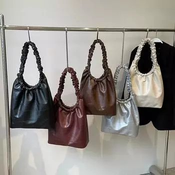 Модные плиссированные ремни из цельного ПУ материала, сумки через плечо, сумки-тоут для женщин, дизайнерский стиль чёрный