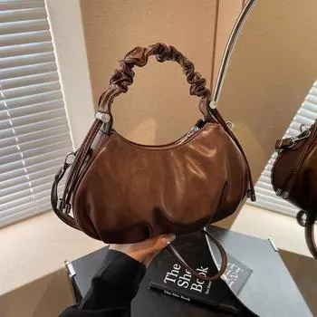 Модные плиссированные сумки для женщин, сумки-тоут из искусственной кожи, сумки для отдыха, сумки через подмышку, сумки для покупок, сумки-пельмени, женские сумки чёрный