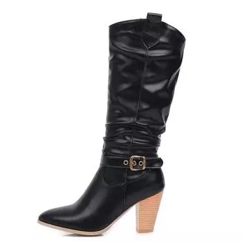 Модные плиссированные женские сапоги, модные сапоги до колена, осенне-зимние серо-бежевые туфли на каблуках, длинные, женские, большого размера 45 34 бежевый