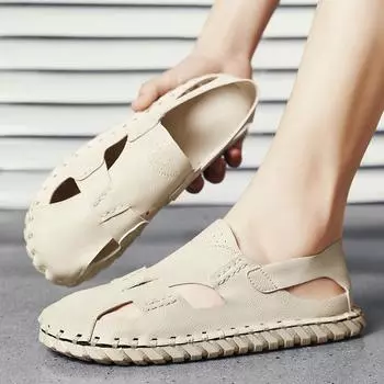 Модные пляжные мужские сандалии для отдыха из натуральной кожи, гладиаторские римские мужские сандалии для вождения, мягкие сандалии для ходьбы по бездорожью 38 серый