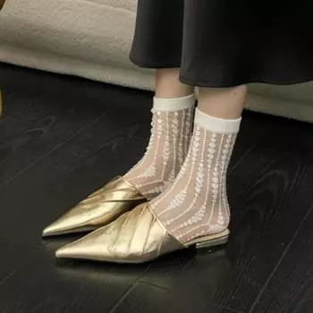 Модные пляжные шлепанцы, тапочки, обувь для женщин 2024 года, летняя женская мода, обувь с острым носком, туфли на плоской подошве, сандалии, женские мюли 35 серебряный